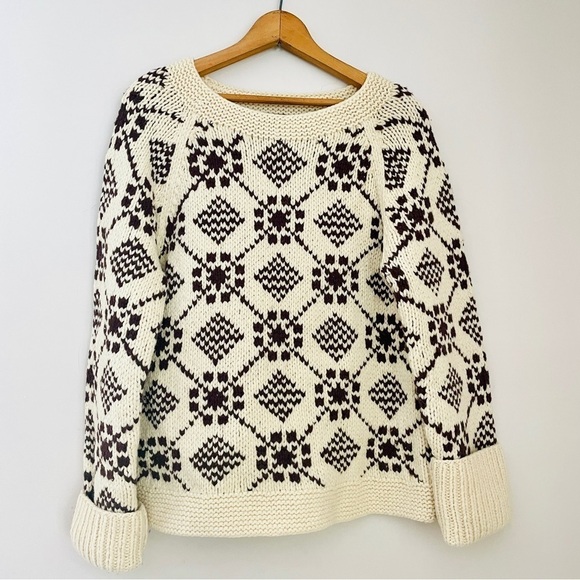 American Eagle Outfitters AEO Hand Knit Lambswool Sweater Cream Ivory Large - Picture 1 of 6